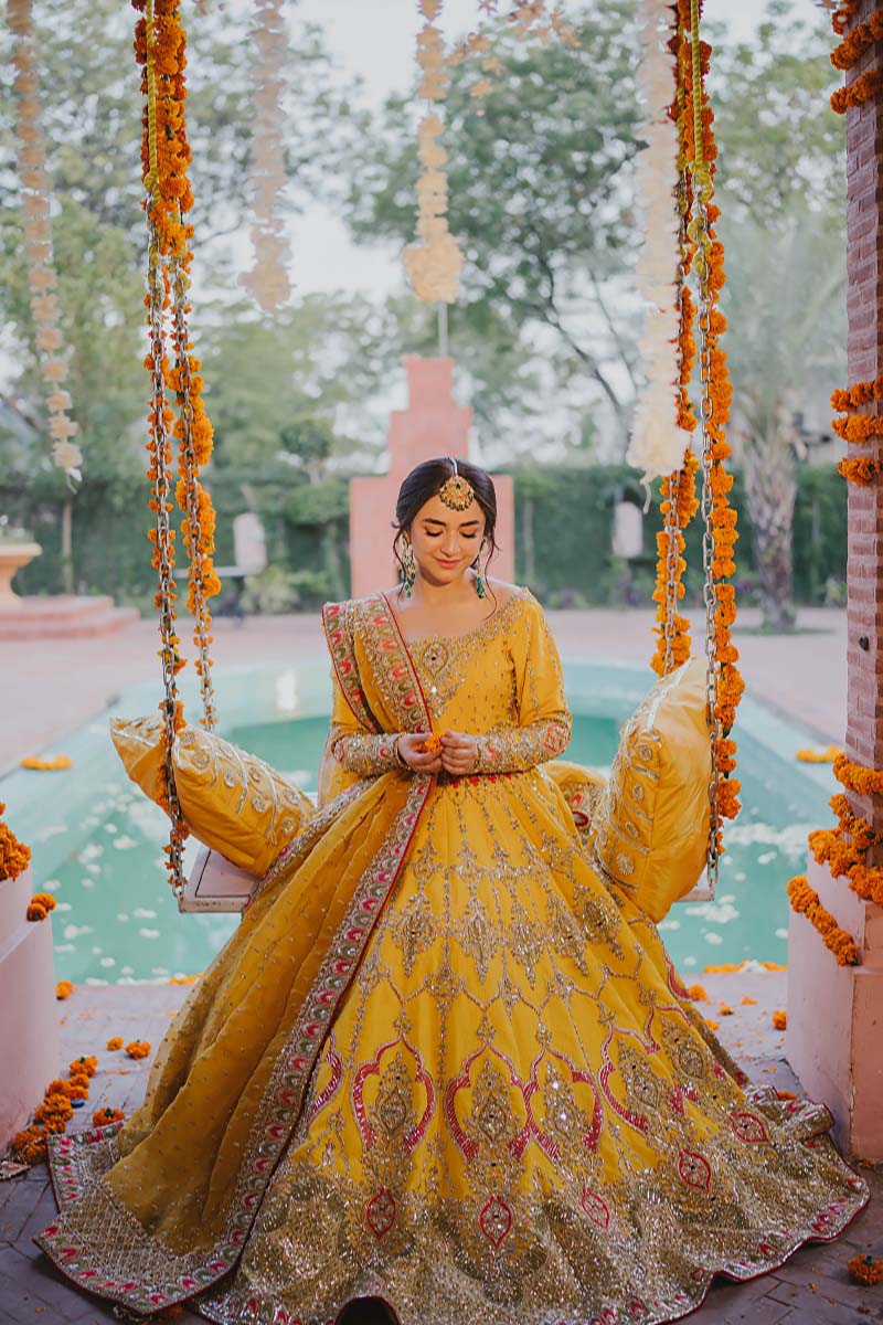 Pakistani Mustard Adda Work Raw Silk Pishwas (2-Piece) - Image 7