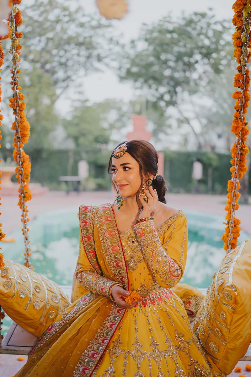 Pakistani Mustard Adda Work Raw Silk Pishwas (2-Piece) - Image 8