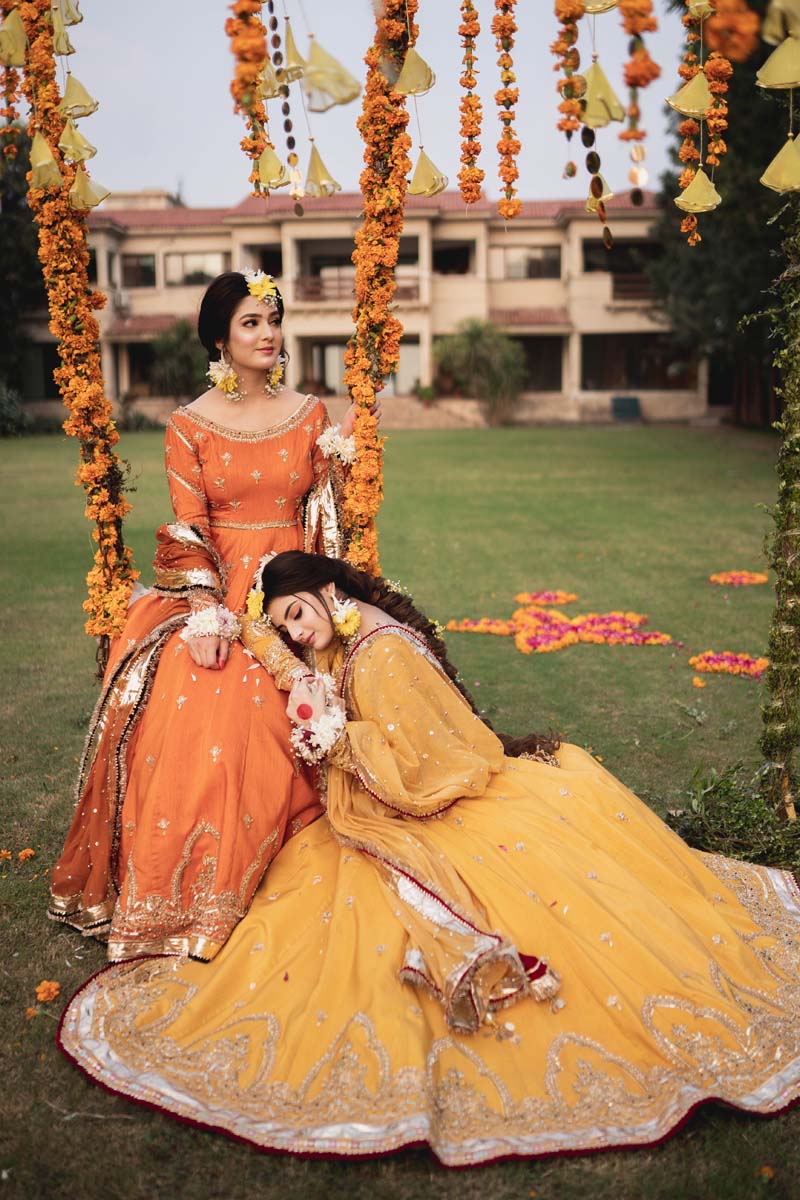 Yellow Embroidered Raw Silk Pishwas Dress (2-Piece) - Image 1