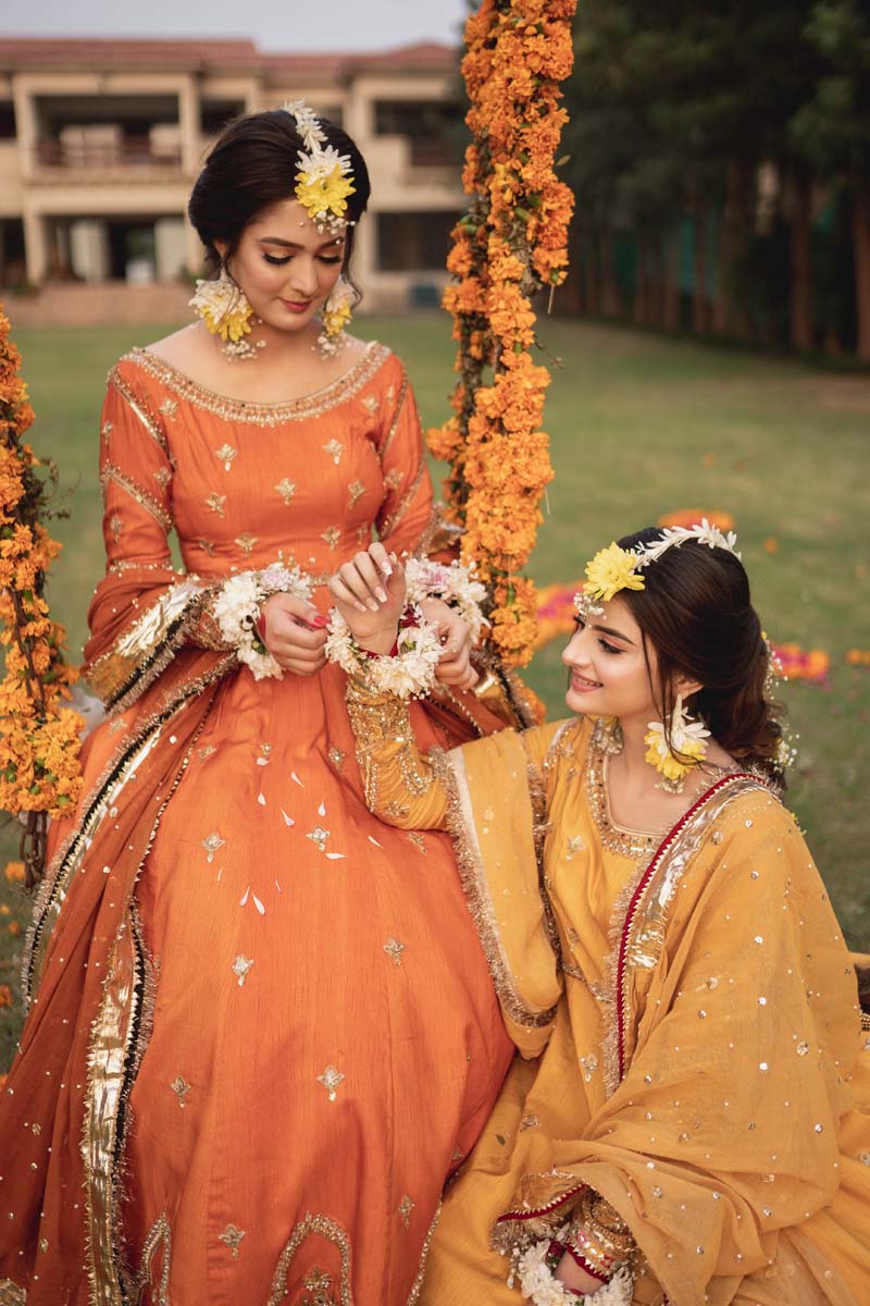 Yellow Embroidered Raw Silk Pishwas Dress (2-Piece) - Image 3