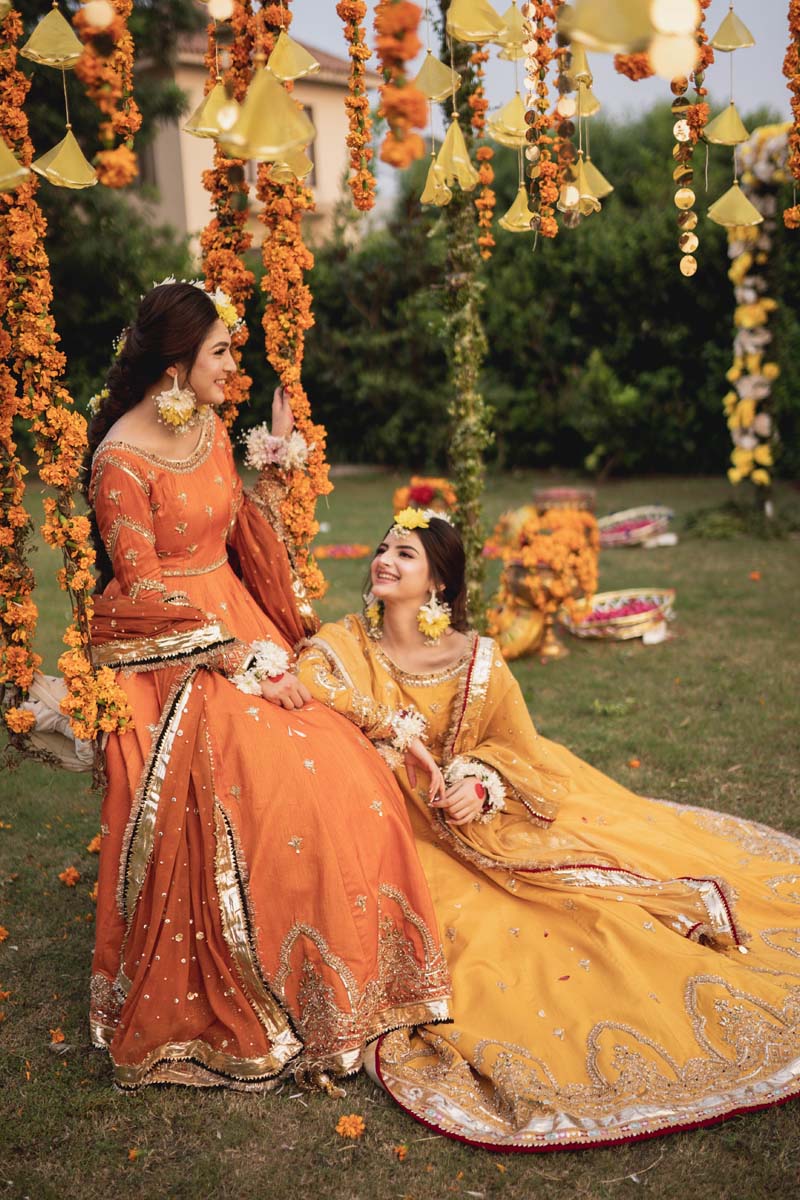 Yellow Embroidered Raw Silk Pishwas Dress (2-Piece) - Image 5