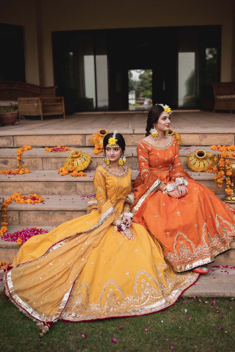 Yellow Embroidered Raw Silk Pishwas Dress (2-Piece) - Image 6