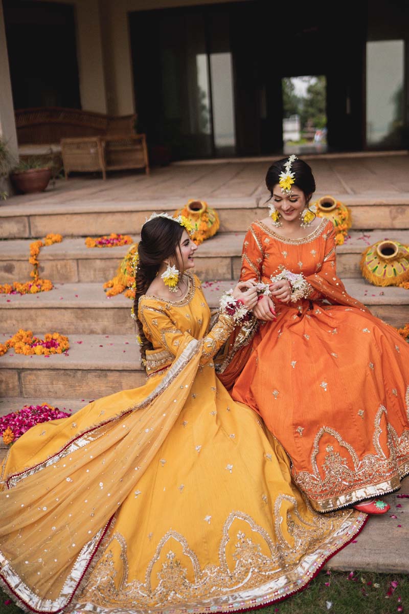 Yellow Embroidered Raw Silk Pishwas Dress (2-Piece) - Image 7