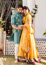 Pakistani Yellow Handworked Korean Rawsilk Pishwas (2-Piece) - Image 6