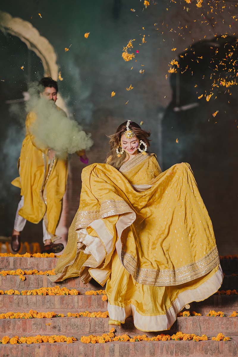 Mustard Yellow Embroidered Romani Silk Kalidar Pishwas (2-Piece) - Image 6