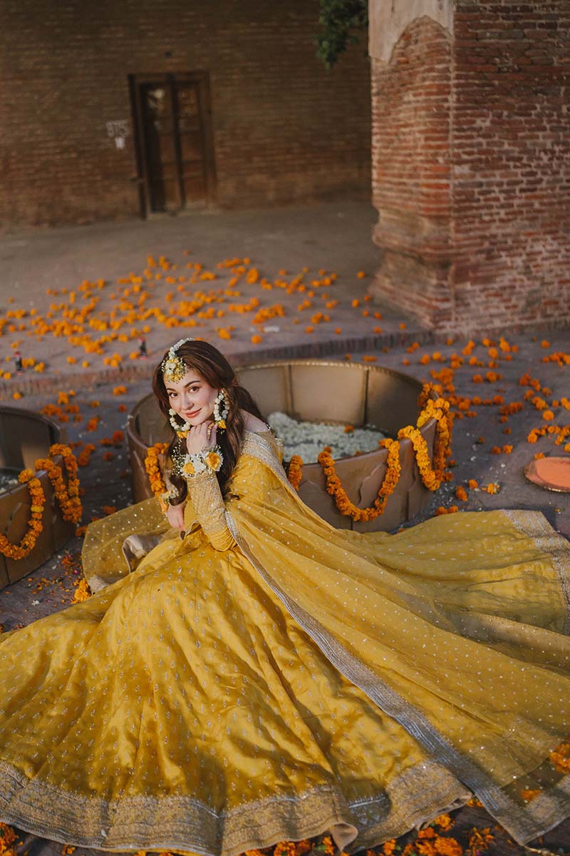 Mustard Yellow Embroidered Romani Silk Kalidar Pishwas (2-Piece) - Image 8