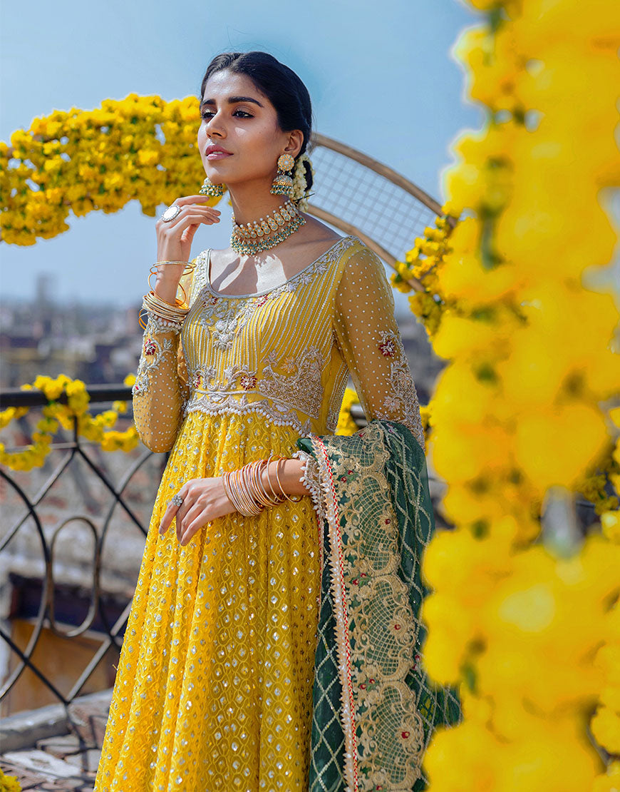 Marigold Sequin Chiffon Pishwas Dress (3-Piece) - Image 2