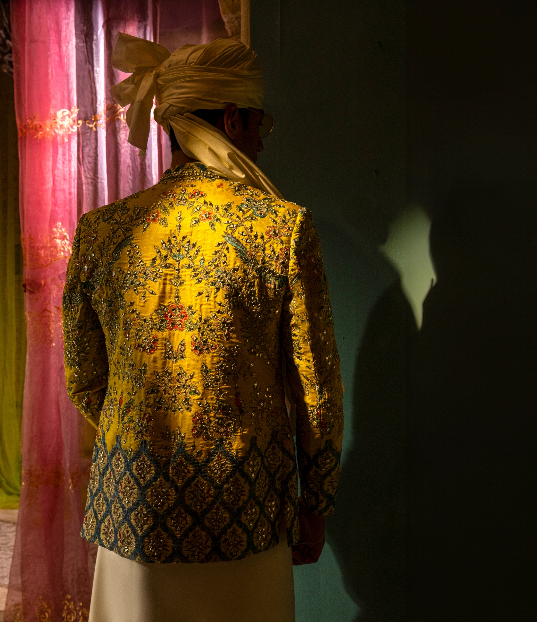 Vibrant Yellow Mirror-Embroidered Silk-Blend Prince Coat (4-Piece) - Image 6