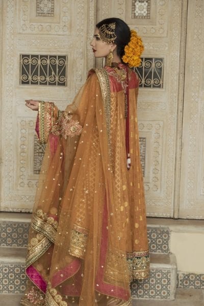 Turmeric Yellow Zardozi Booti Chiffon Salwar Kameez (3-Piece) - Image 4