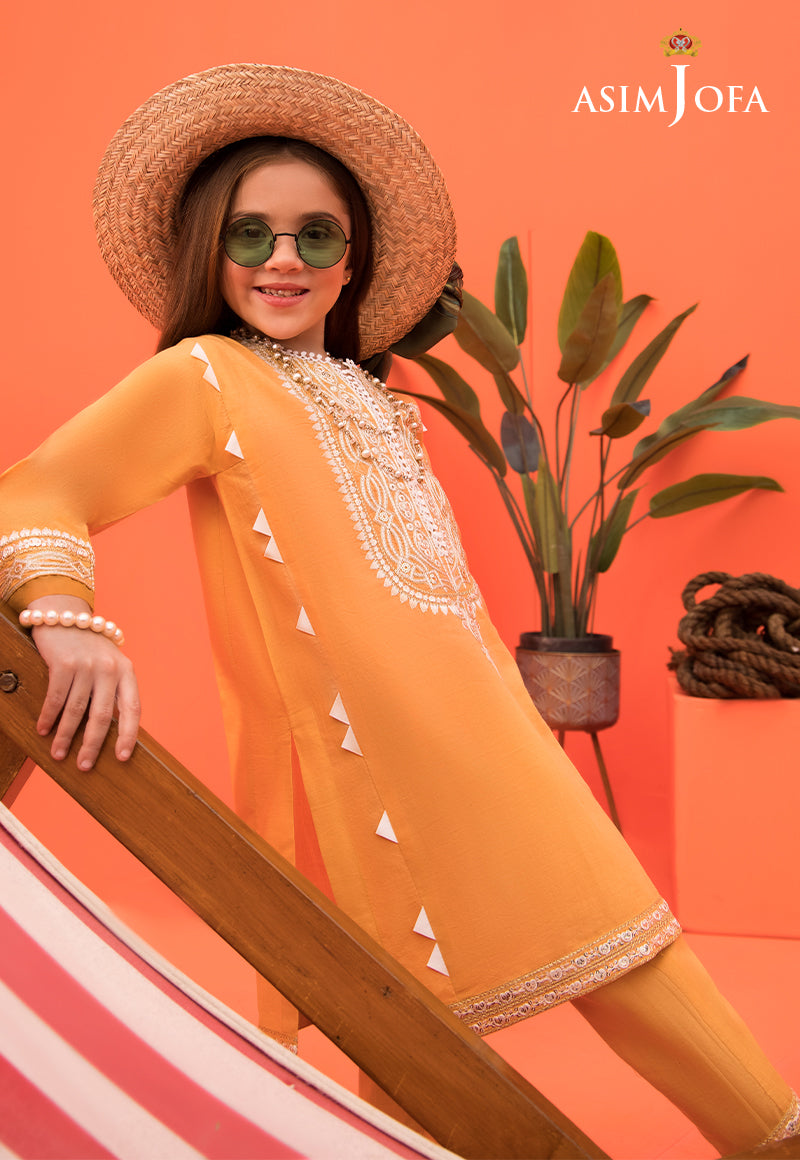 Pakistani Yellow Embroidered Cambric Salwar Kameez (2-Piece) - Image 1