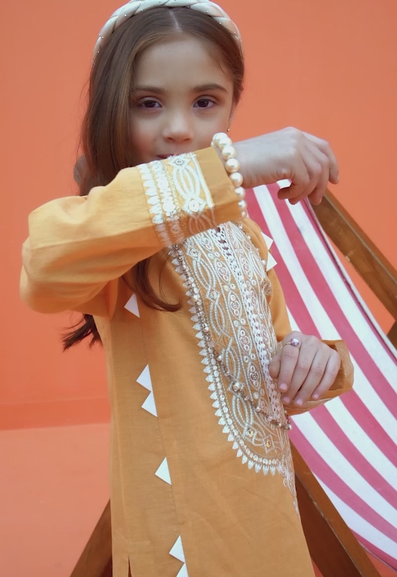 Pakistani Yellow Embroidered Cambric Salwar Kameez (2-Piece) - Image 2