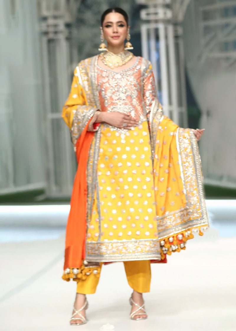 Yellow Hand Resham & Gota Silk Kurta Set (3-Piece) - Image 1