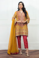 Yellow Aari Embroidered Chiffon Kurta Set (3-Piece) - Image 2