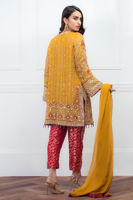 Yellow Aari Embroidered Chiffon Kurta Set (3-Piece) - Image 3