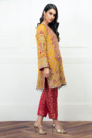 Yellow Aari Embroidered Chiffon Kurta Set (3-Piece) - Image 4