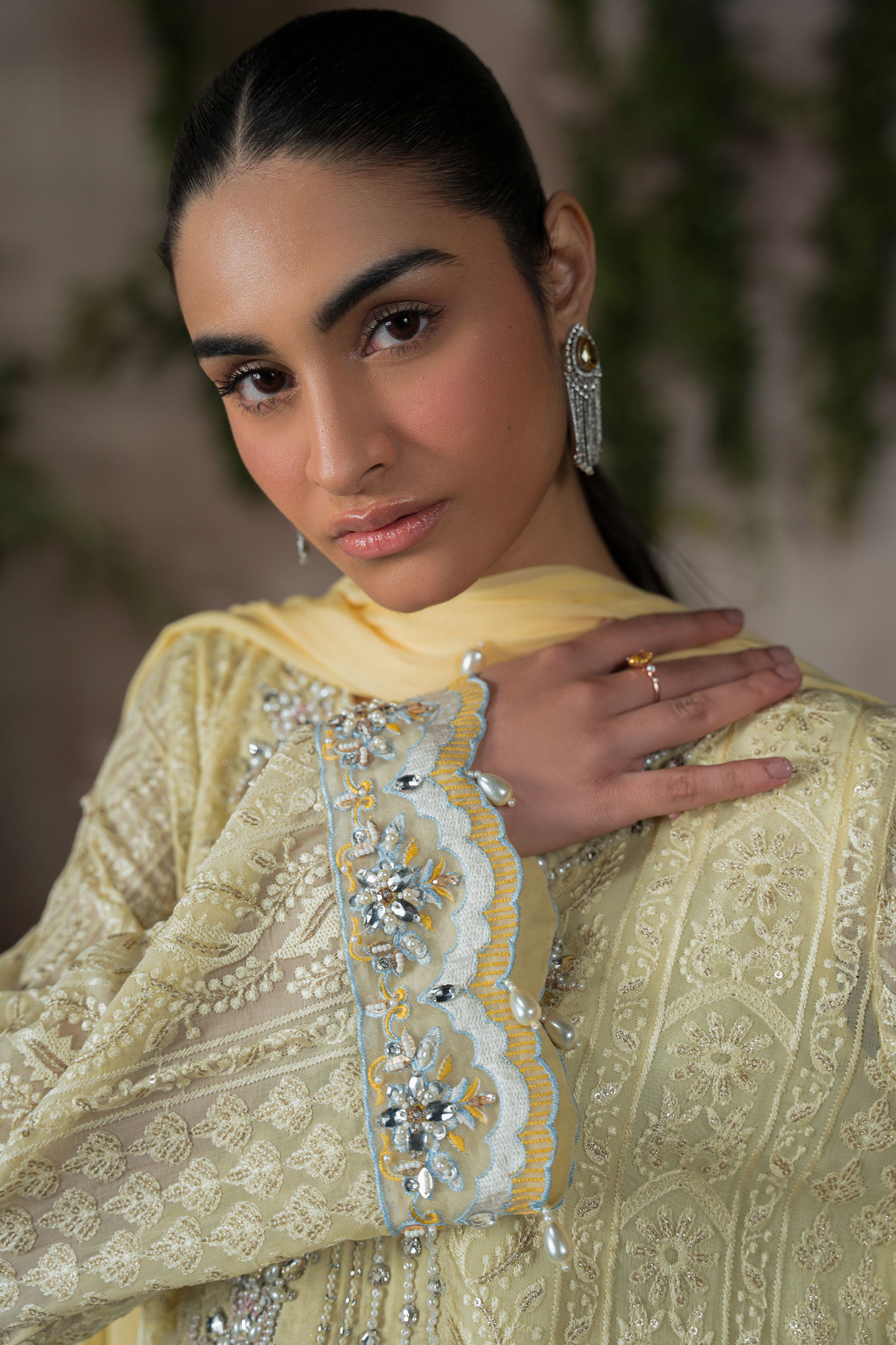 Spring Yellow Chikankari Chiffon Salwar Kameez (4-Piece) - Image 3