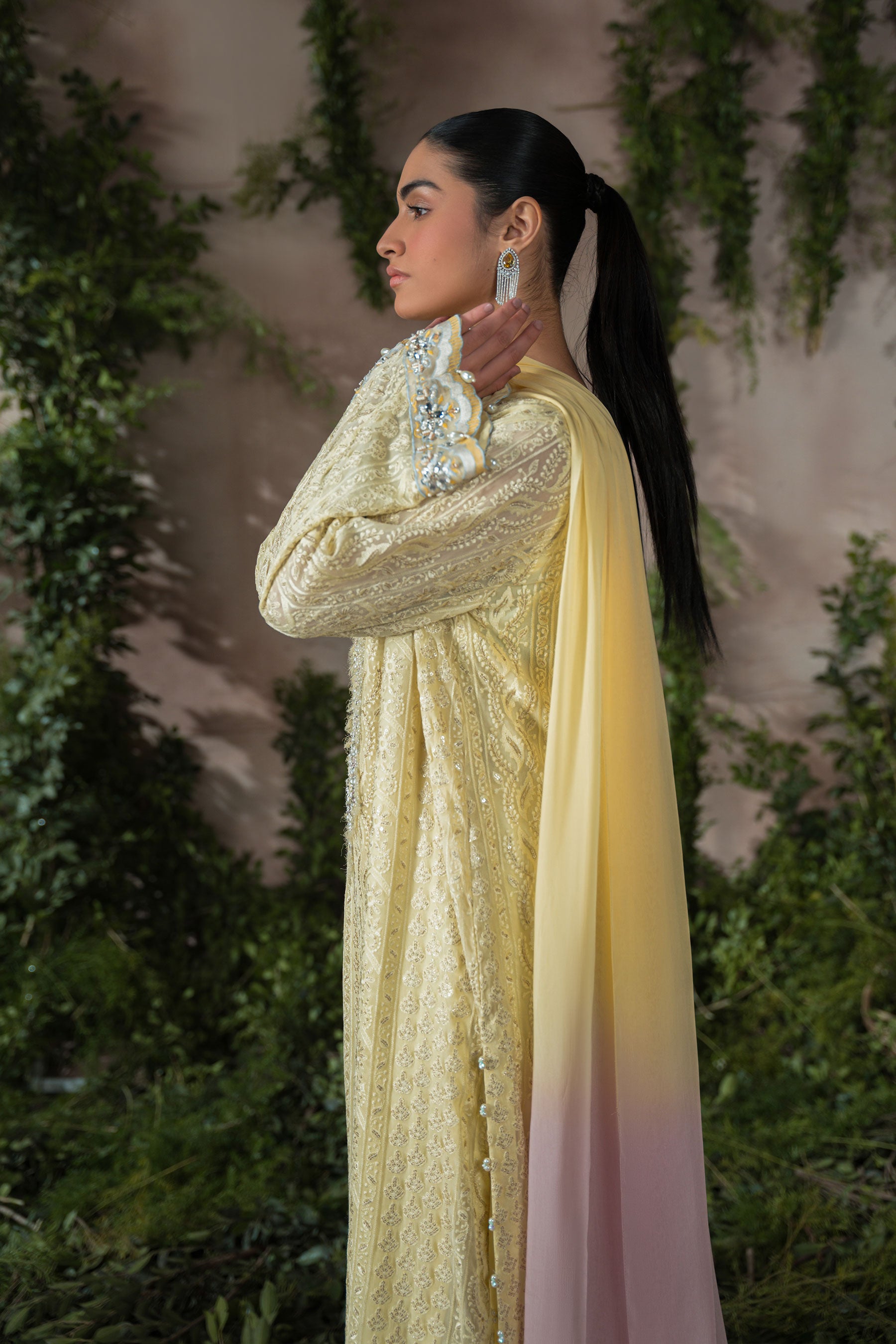 Spring Yellow Chikankari Chiffon Salwar Kameez (4-Piece) - Image 5