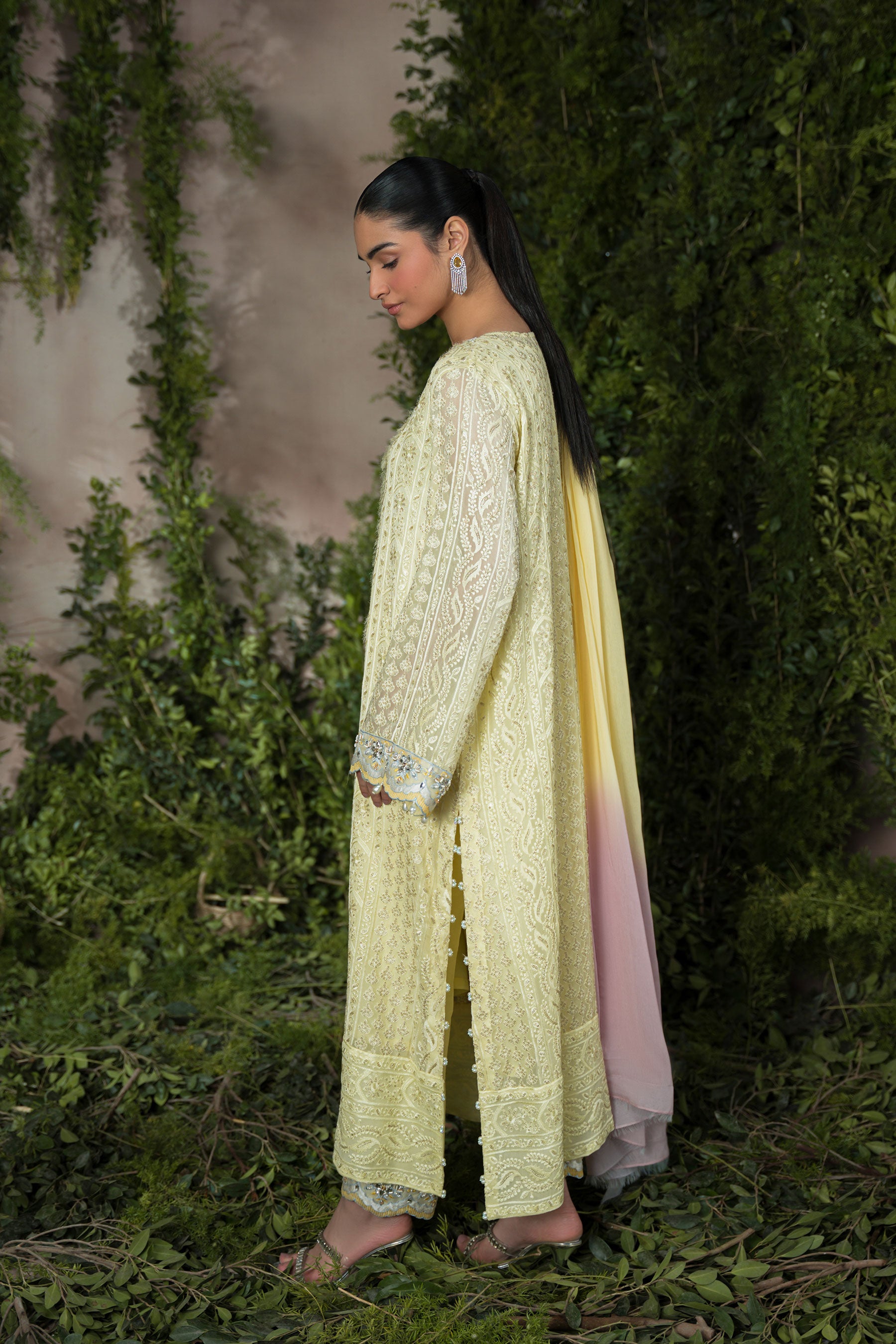 Spring Yellow Chikankari Chiffon Salwar Kameez (4-Piece) - Image 2
