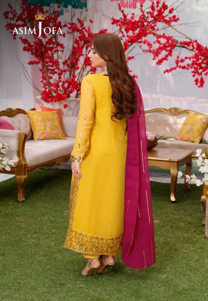 Pakistani Yellow Embroidered Chiffon & Lawn Silk 3-Piece Suit - Image 3