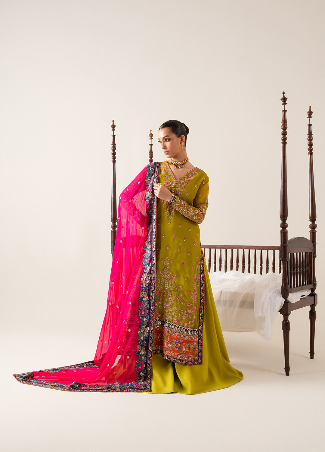 Mustard Embroidered Chiffon & Grip Salwar Kameez (3-Piece) - Image 5