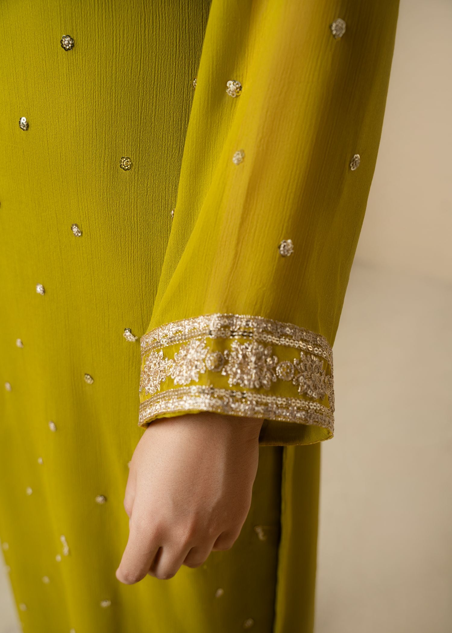 Yellow Embroidered Chiffon Kurta Set (3-Piece) - Image 6