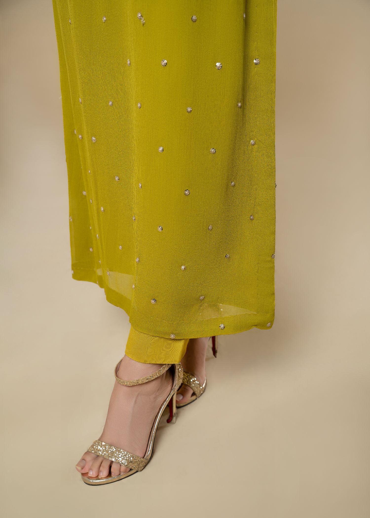Yellow Embroidered Chiffon Kurta Set (3-Piece) - Image 7