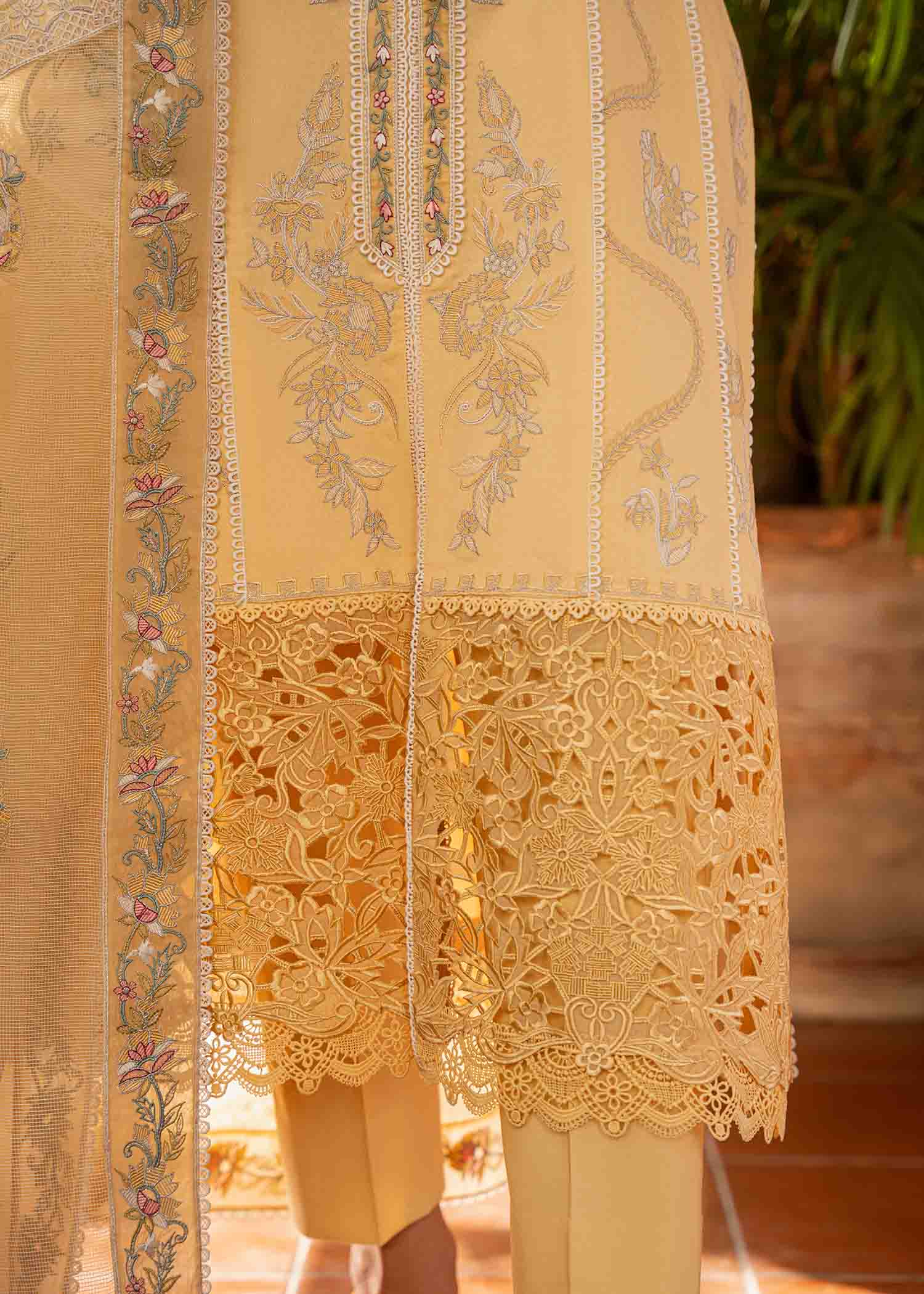 Sunglow Yellow Embroidered Cotton Lawn Schiffli 3-Piece - Image 2