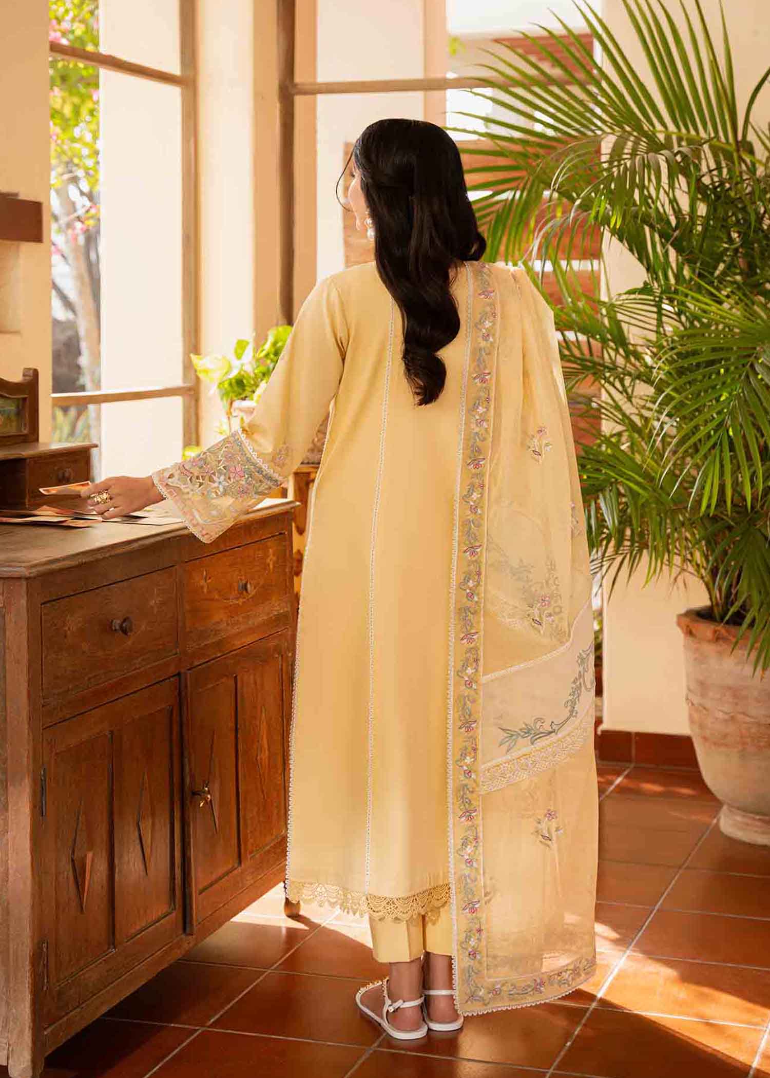 Sunglow Yellow Embroidered Cotton Lawn Schiffli 3-Piece - Image 3