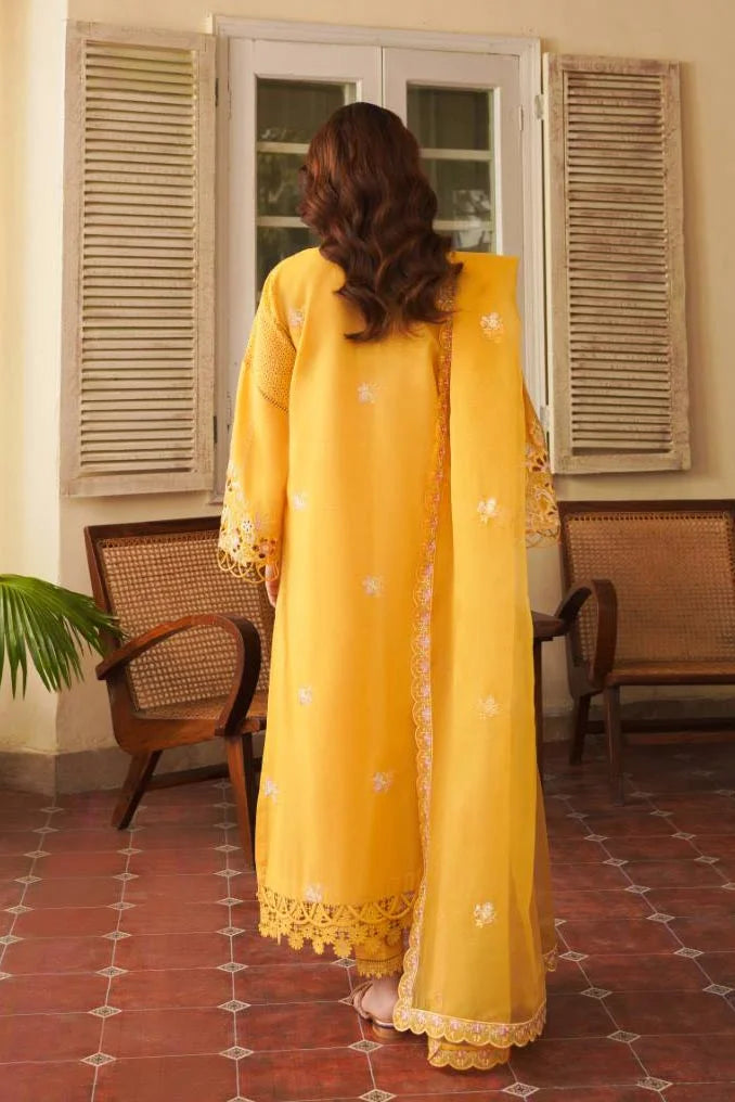 Mustard Schiffli Embroidered Cotton Lawn Suit (3-Piece) - Image 3