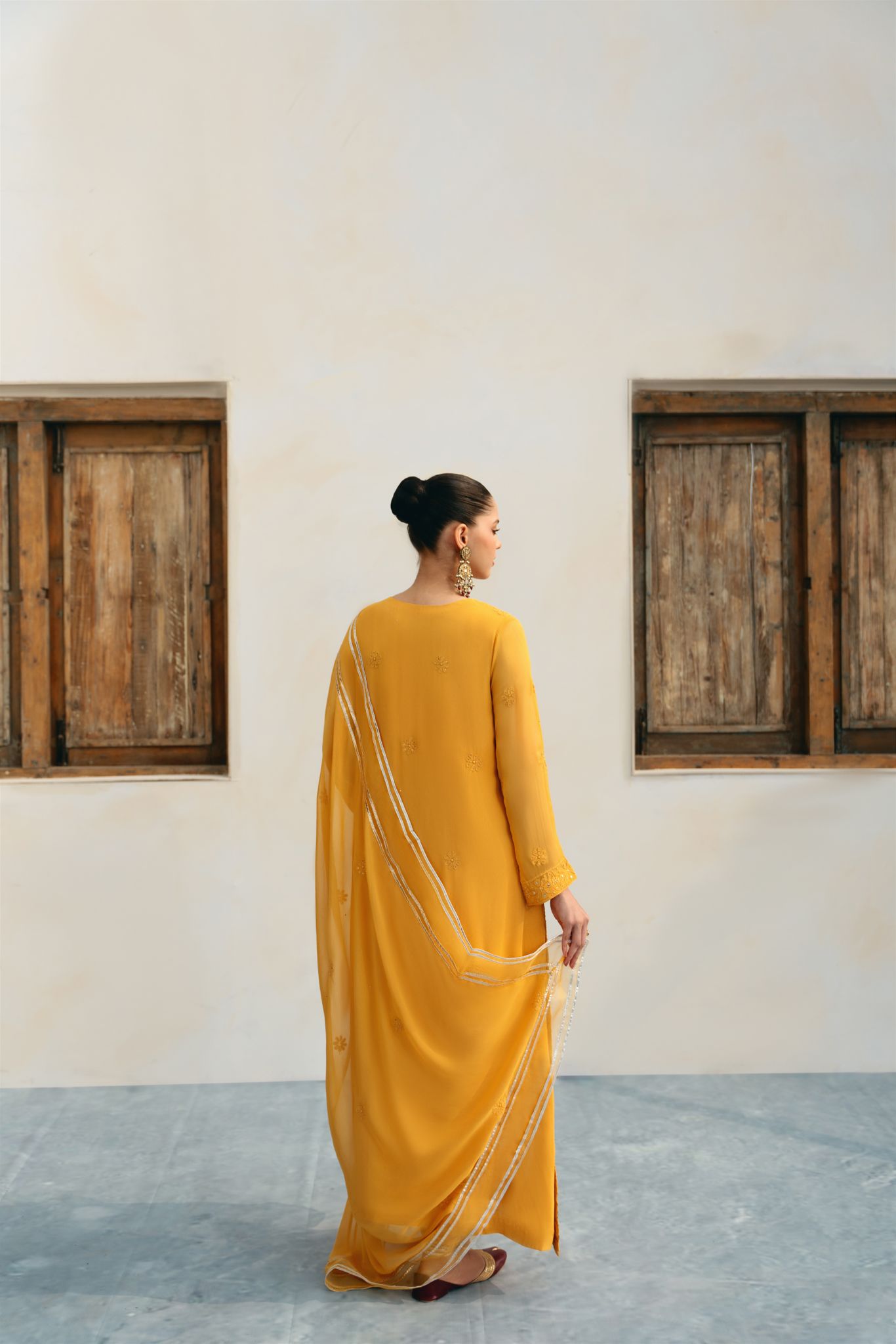 Pakistani Marigold Chikankari Cotton Net Kameez Set (3-Piece) - Image 2