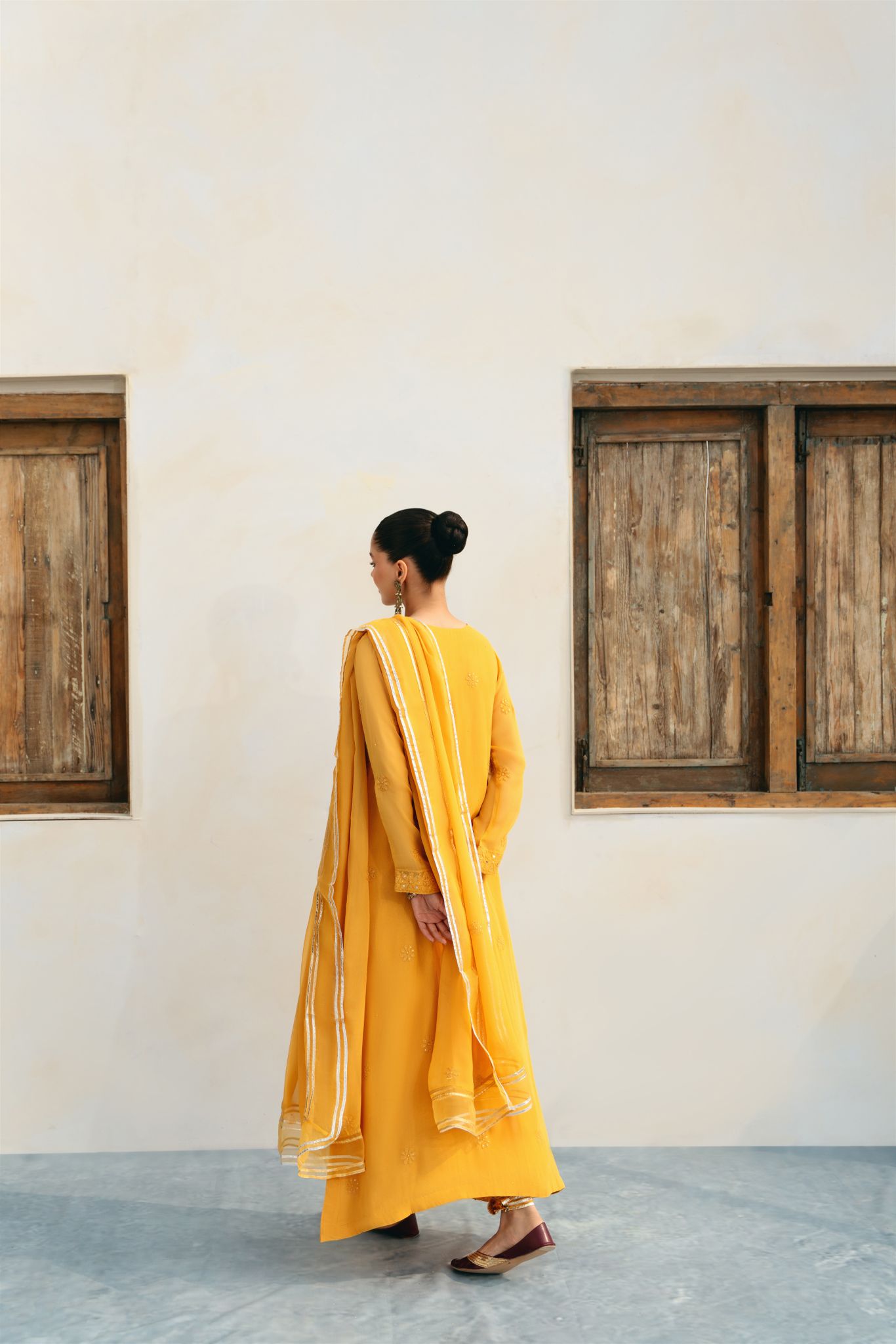 Pakistani Marigold Chikankari Cotton Net Kameez Set (3-Piece) - Image 5