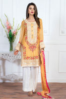 Pakistani Yellow Embroidered Cotton Net Salwar Kameez (3-Piece) - Image 2