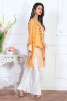 Pakistani Yellow Embroidered Cotton Net Salwar Kameez (3-Piece) - Image 4