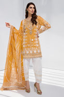 Saffron Embroidered Cotton Net Salwar Kameez (3-Piece) - Image 3