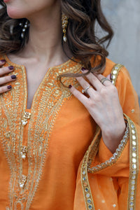 Mustard Embroidered Cotton Net Salwar Kameez (3-Piece) - Image 2