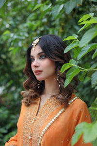 Mustard Embroidered Cotton Net Salwar Kameez (3-Piece) - Image 3