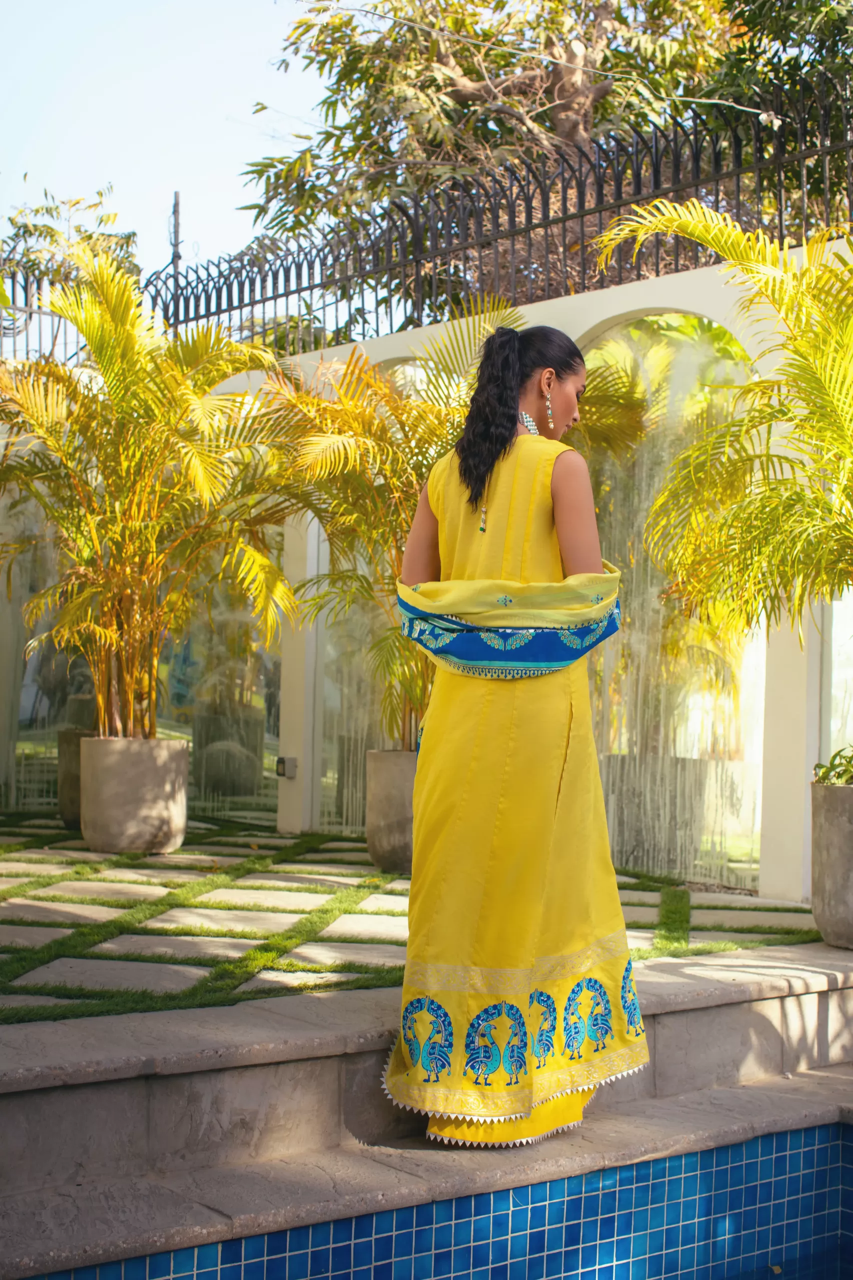 Yellow Block Printed Long Shirt 3-Piece - Image 3