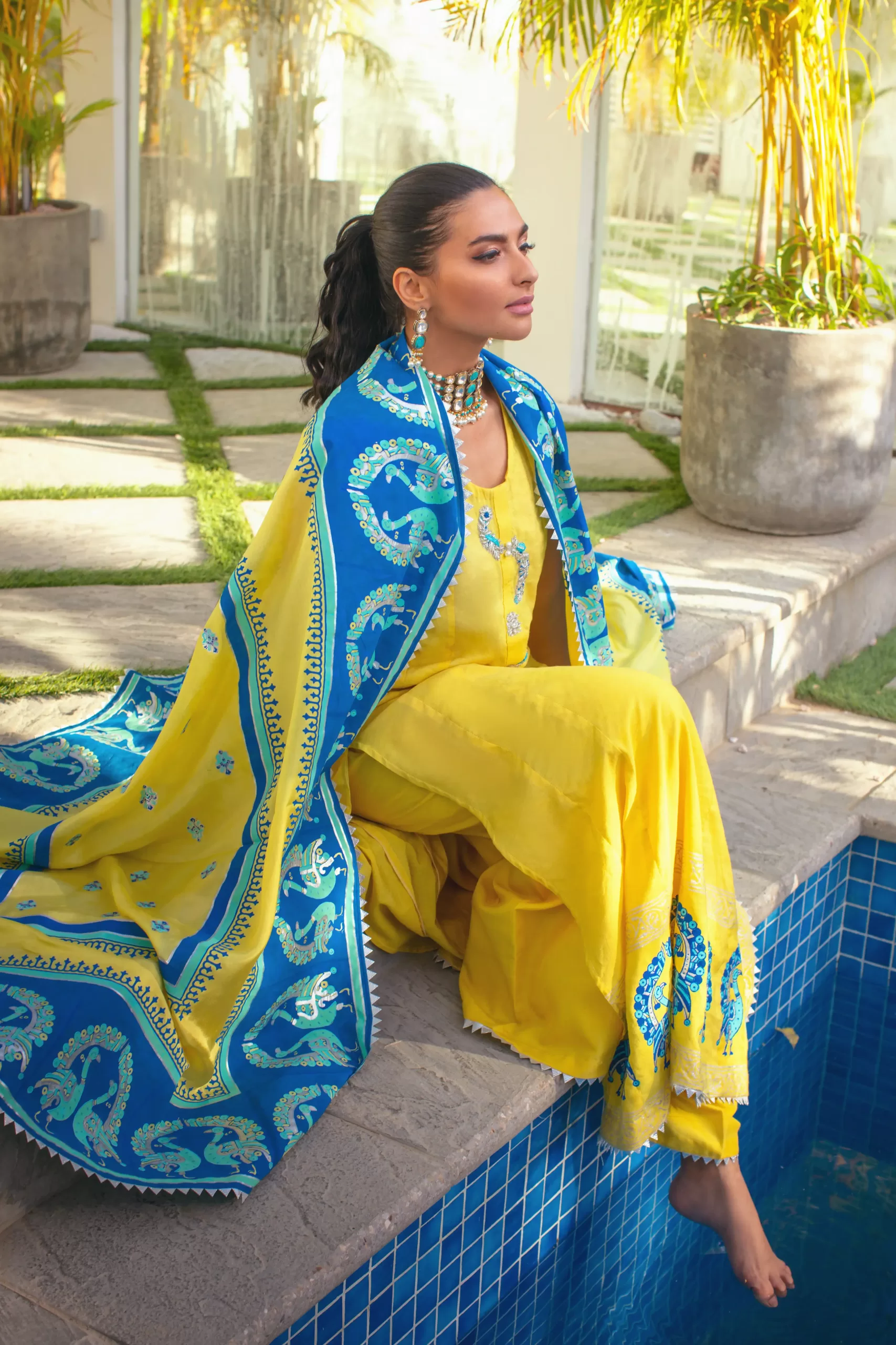 Yellow Block Printed Long Shirt 3-Piece - Image 6