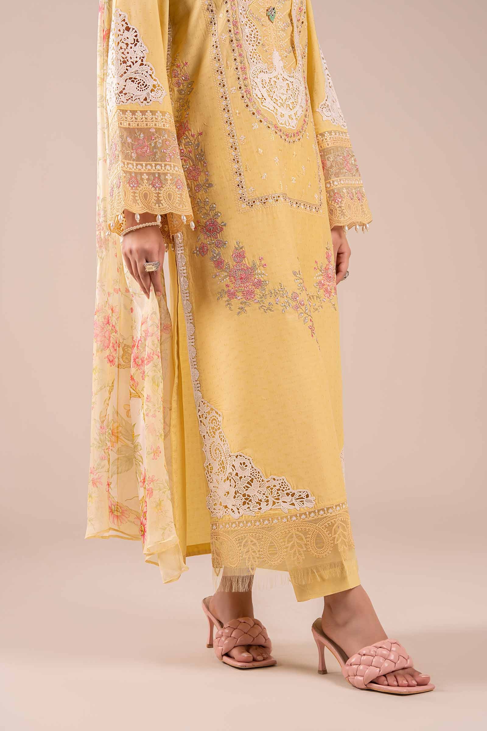Yellow Embroidered Dobby Salwar Kameez (3-Piece) - Image 4