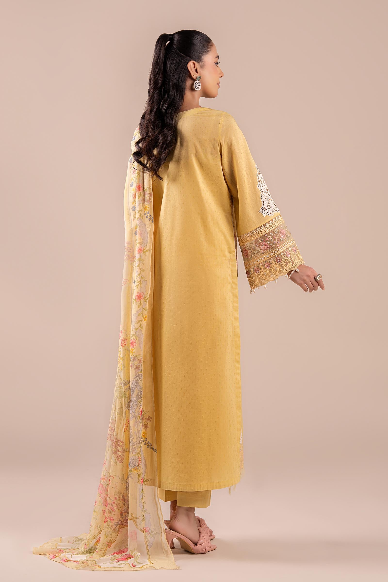 Yellow Embroidered Dobby Salwar Kameez (3-Piece) - Image 6