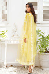Lemon Yellow Appliqué French Cotton Net Salwar Kameez (3-Piece) - Image 6