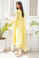 Lemon Yellow Appliqué French Cotton Net Salwar Kameez (3-Piece) - Image 8