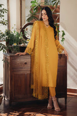 Mustard Yellow Cutwork Embroidered Georgette Salwar Kameez (3-Piece) - Image 2