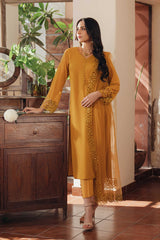 Mustard Yellow Cutwork Embroidered Georgette Salwar Kameez (3-Piece) - Image 4
