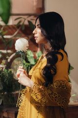 Mustard Yellow Cutwork Embroidered Georgette Salwar Kameez (3-Piece) - Image 7