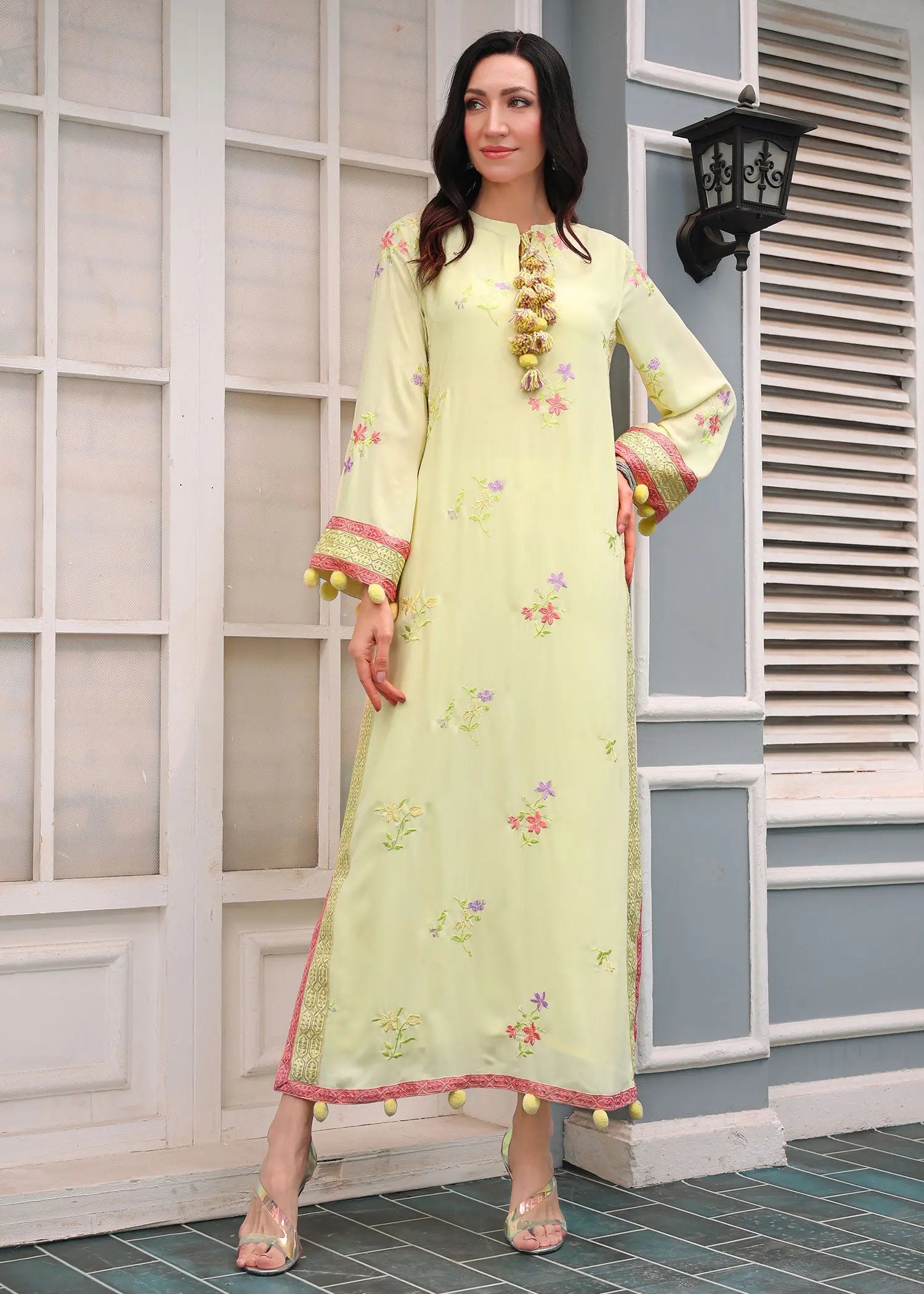 Pastel Yellow Embroidered Georgette Salwar Kameez (2-Piece) - Image 1