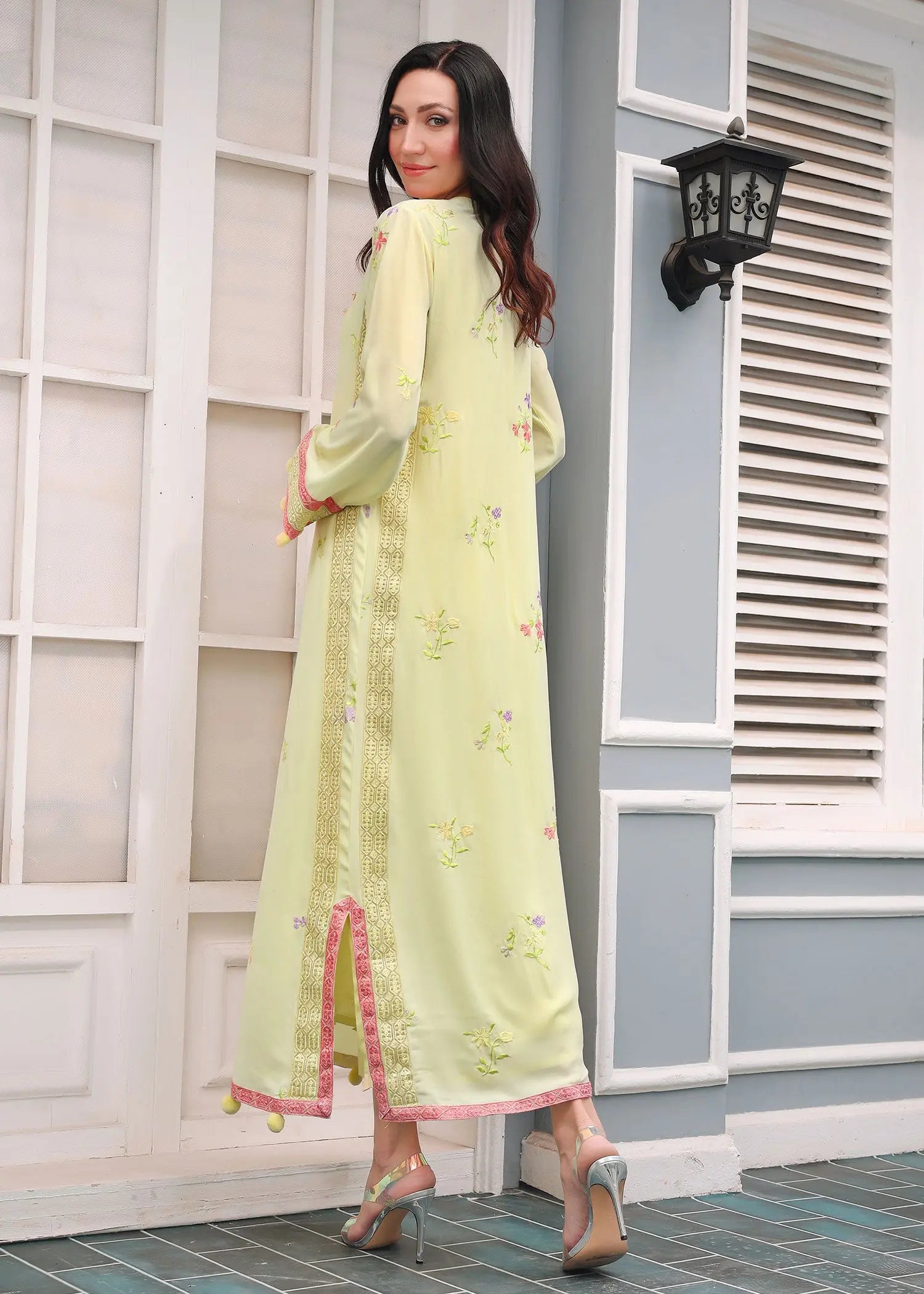 Pastel Yellow Embroidered Georgette Salwar Kameez (2-Piece) - Image 6