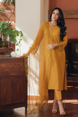 Pakistani Mustard Yellow Sequinned Cutwork Georgette Salwar Kameez (3-Piece) - Image 5
