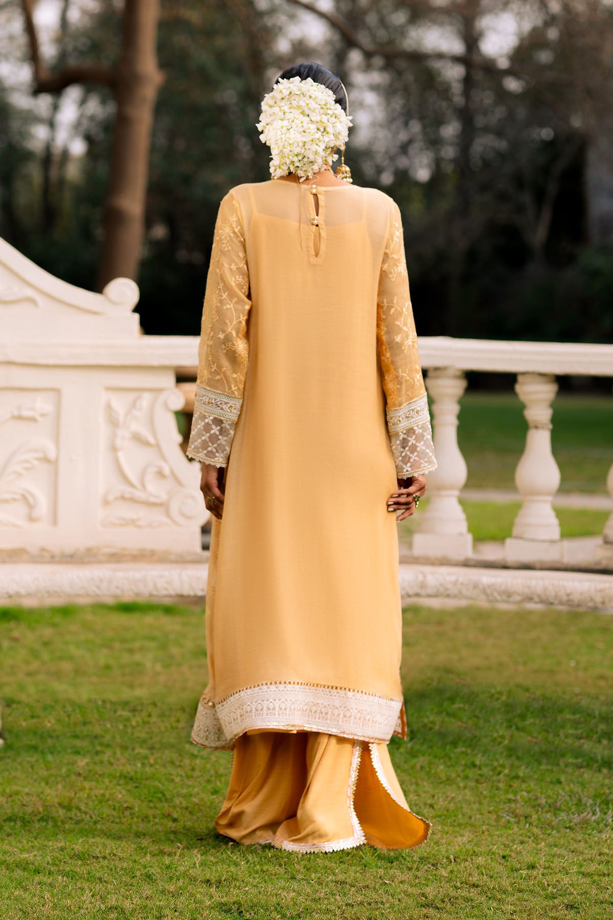 Yellow Embroidered Khaadi Net Long Shirt (2-Piece) - Image 3