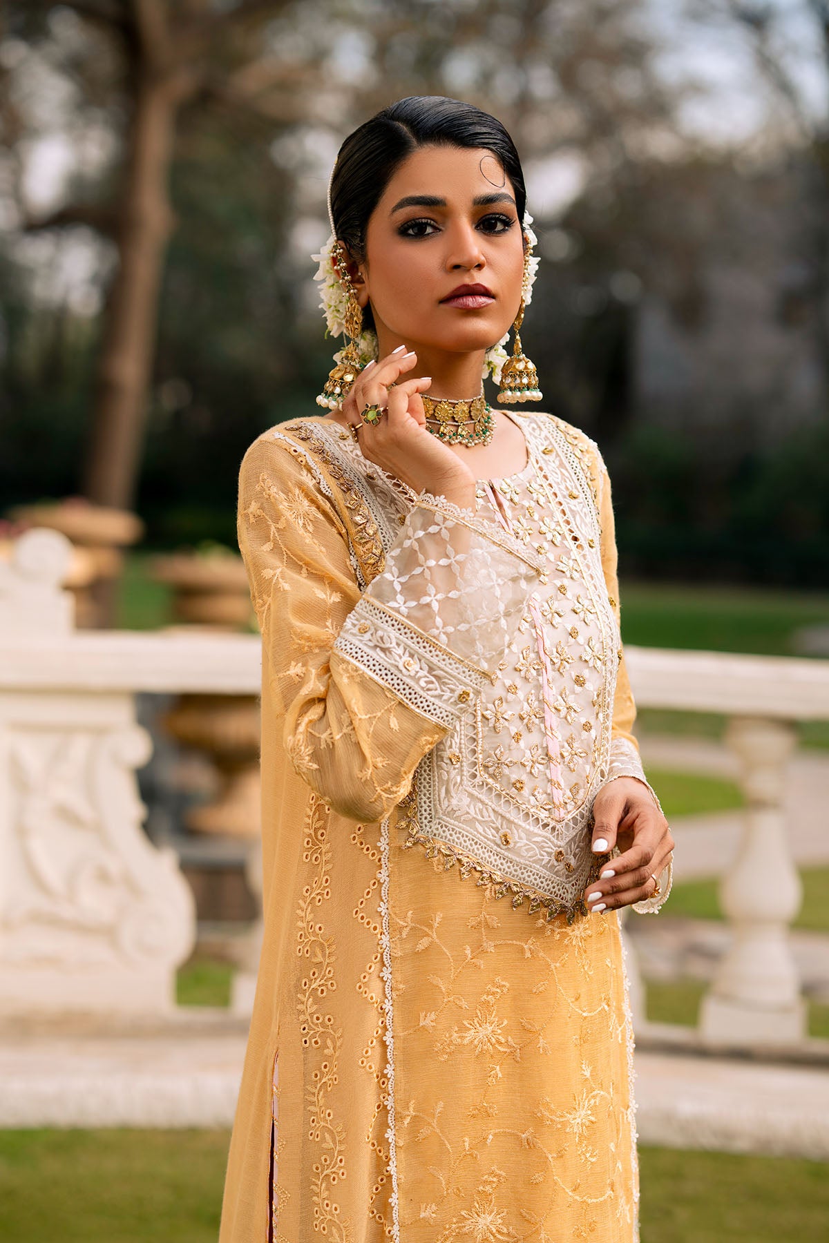 Yellow Embroidered Khaadi Net Long Shirt (2-Piece) - Image 4